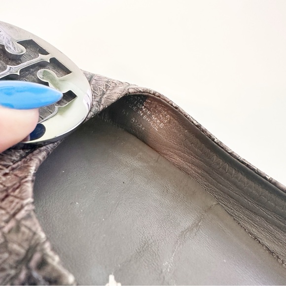 Tory Burch Snakeskin Minnie Ballet Flats Gray 6.5 - Picture 4 of 11